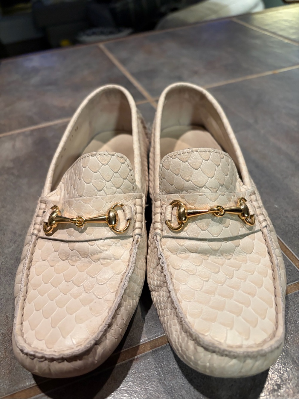 Cole Haan Women's Cream Textured Leather Horsebit Loafers - made in India
